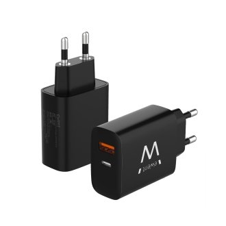 Cargador Rápido Ewent 1xUSB Tipo C y 1xUSB-A QC3.0 20W Negro