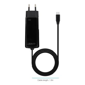 Cargador TooQ TQLC-USBCGAN45PD-C USB tipo C PD 45W con sistema GaN negro