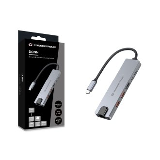 Docking USB tipo C 6 en 1 Conceptronic 1xHDMI 2xUSB-A 3.1 1xUSB-C 2xUSB-C PD 140W 1xRJ45