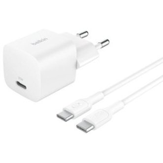 CARGADOR DE PARED BELKIN WCA012KQ1MWH-B6 USB-C PD 25W + CABLE USB-C A USB-C 1m COLOR BLANCO