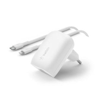 CARGADOR DE PARED BELKIN WCA005VF1MWH-B5 USB-C PD 30W + CABLE USB-C A LIGHTNING 1m COLOR BLANCO