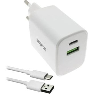 CARGADOR DE PARED APPROX APPUSBWALL35W 1xUSB-C PD 1xUSB-A 35W CABLE USB-A A USB-C INCLUIDO