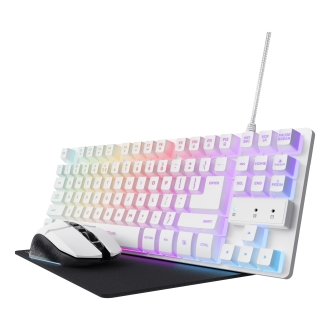 TECLADO MOUSE Y ALFOMBRILLA TRUST GAMING GXT 794 BLANCO RGB RATON WIRELESS 4800DPI TECLADO CABLE