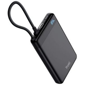 POWERBANK TRUST FIERA 10000mAh COLOR NEGRO CABLE USB-C FIJO