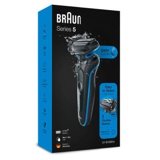 AFEITADORA BRAUN SERIE 5 51-B1000S EASYCLEAN SECO Y MOJADO 3 LAMINAS BATERIA AZUL