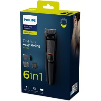 RECORTADORA DE BARBA PHILIPS MG3710/15 6 EN 1 4 PEINES GUIA BATERIA 60min COLOR NEGRO