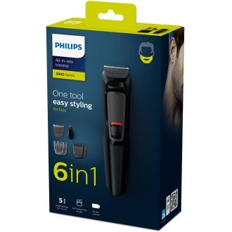 RECORTADORA DE BARBA PHILIPS MG3710/15 6 EN 1 4 PEINES GUIA BATERIA 60min COLOR NEGRO