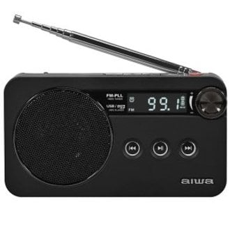 RADIO DIGITAL PORTATIL AIWA RS-77PLL/BK CON ALTAVOZ JACK 3.5mm USB MICROSD BATERIA ALARMA NEGRO