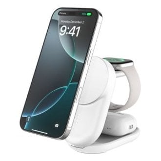 BASE DE CARGA BELKIN ULTRACHARGE BLANCO MAGNETICO PLEGABLE QI2 25W MOVIL RELOJ Y AURICULARES BLANCO