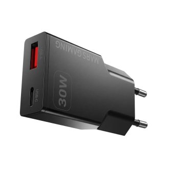CARGADOR USB GAN MARS GAMING MD-GAN30 30W 1xUSB-C 1xUSB-A PD NEGRO
