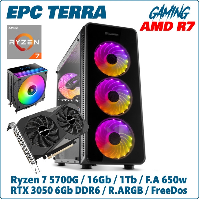 Ordenador ePc Terra Gaming AMD Ryzen 7 5700G 16GB 1TB NVMe RTX3050 6GB FreeDos