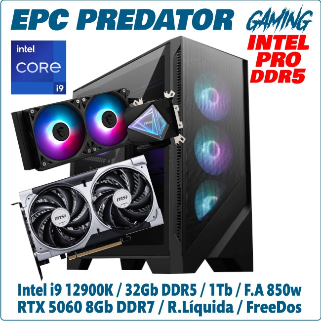 Ordenador ePc Predator Gaming Pro Intel i9-12900K 32GB DDR5 1TB NVMe RTX5060 8GB FreeDos