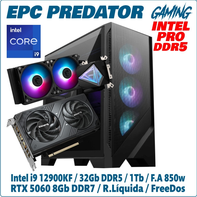 Ordenador ePc Predator Gaming Pro Intel i9-12900KF 32GB DDR5 1TB NVMe RTX5060 8GB FreeDos
