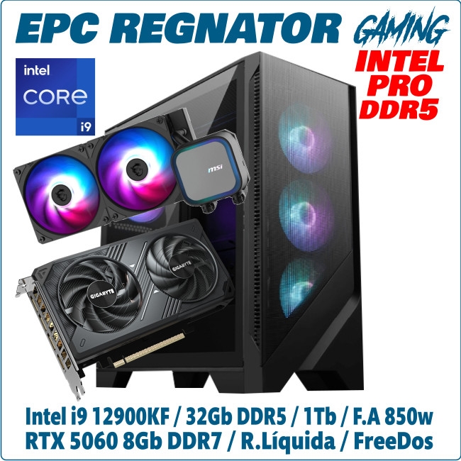 Ordenador ePc Regnator Gaming Pro Intel i9-12900KF 32GB DDR5 1TB NVMe RTX5060 8GB FreeDos
