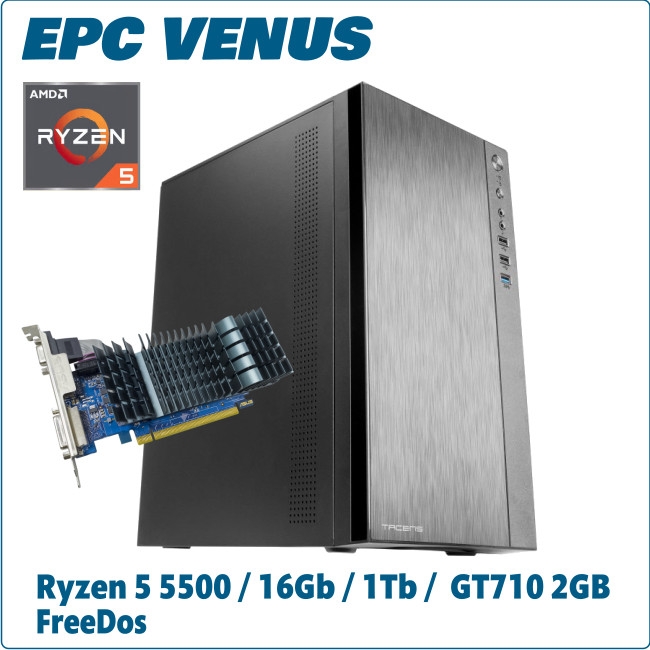 Ordenador ePc Venus AMD Ryzen 5 5500 16GB 1TB NVMe  GT710 2GB FreeDos