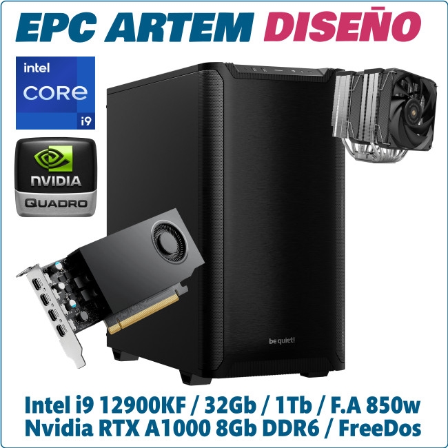 Ordenador ePc Artem Diseño Intel i9-12900KF 32GB 1TB NVMe Nvidia RTX A1000 8GB FreeDos