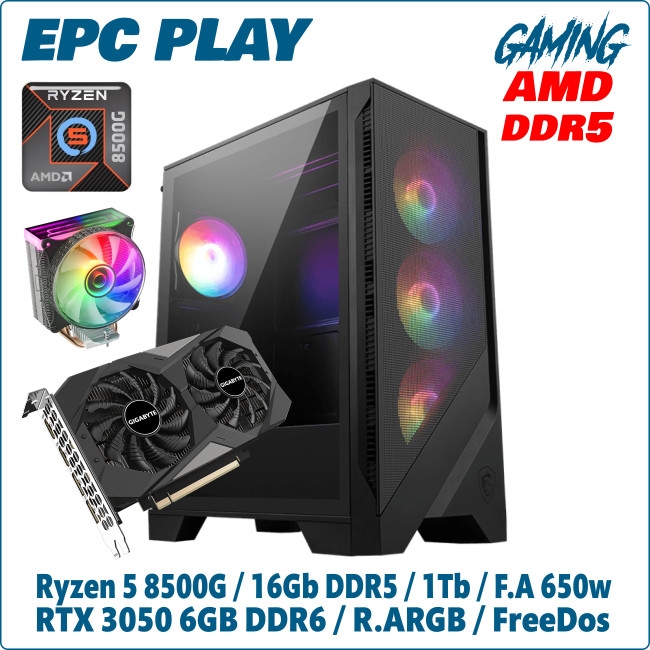Ordenador ePc Play Gaming AMD Ryzen 5 8500G 16GB DDR5 1TB NVMe RTX3050 6GB FreeDos