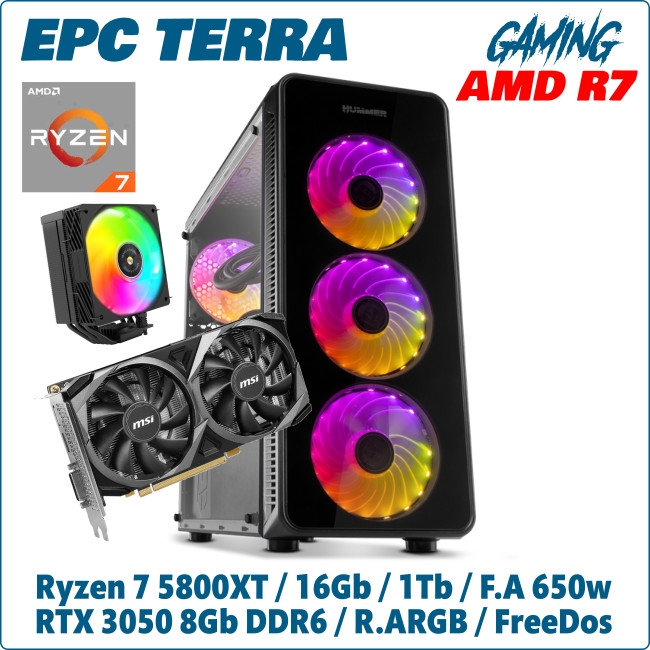 Ordenador ePc Terra Gaming AMD Ryzen 7 5800XT 16GB 1TB NVMe RTX3050 8GB FreeDos