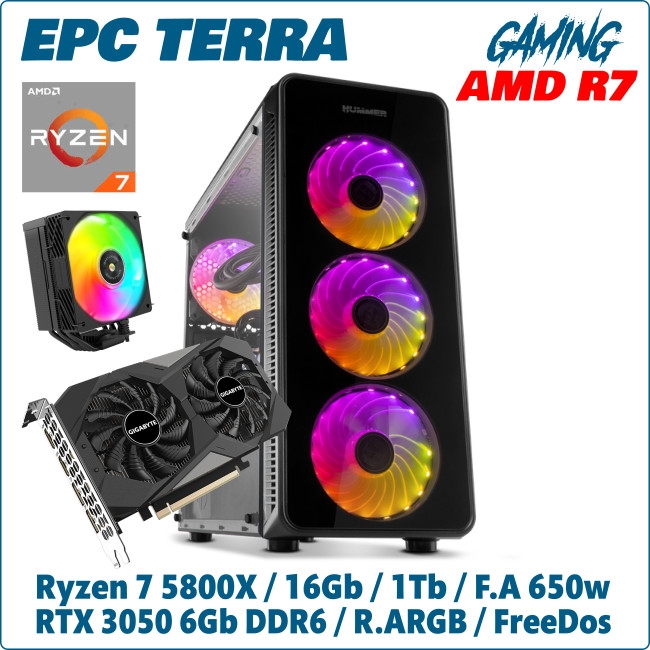 Ordenador ePc Terra Gaming AMD Ryzen 7 5800X 16GB 1TB NVMe RTX3050 6GB FreeDos