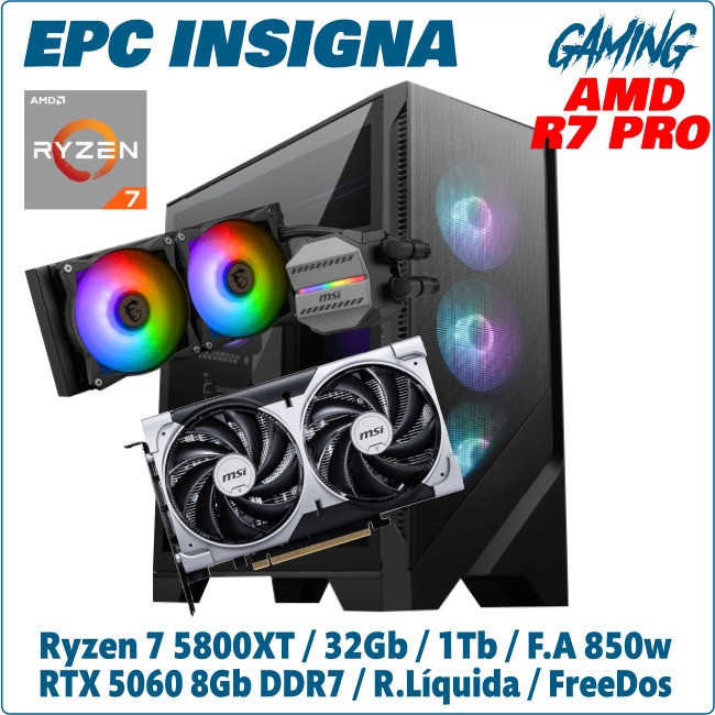 Ordenador ePc Insigna Gaming R7 Pro AMD Ryzen 7 5800XT 32GB 1TB NVMe RTX5060 8GB FreeDos